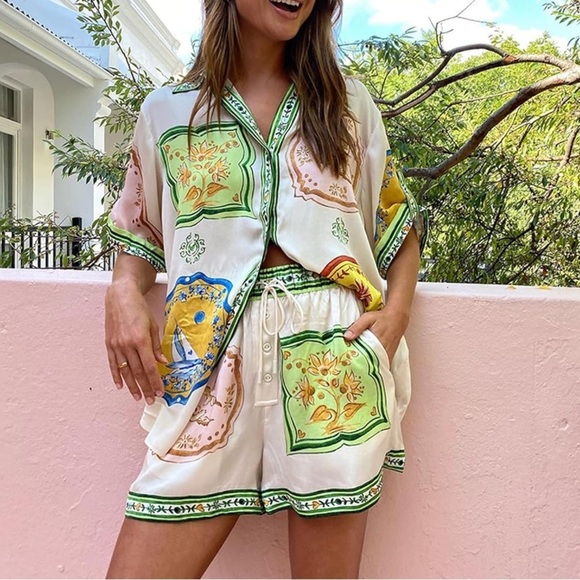 Boho Style Porcelain Print Pajama set or Beachwear Size Large - Picture 2 of 8